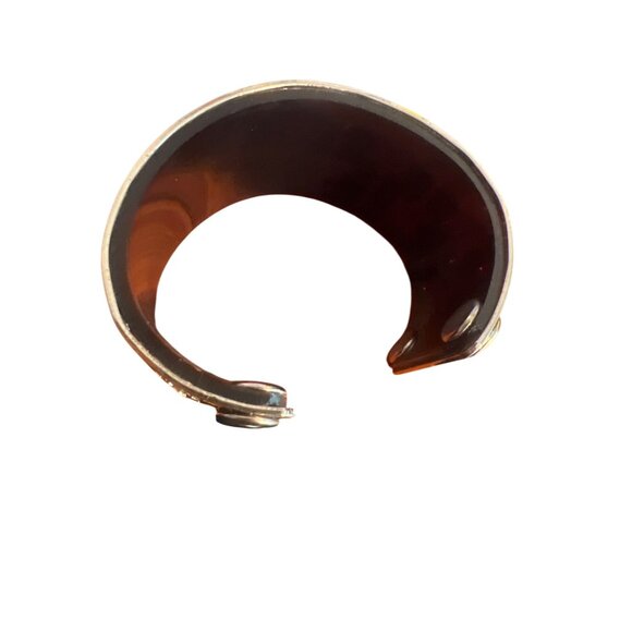 Silver Tone Black Acrylic Cuff Bracelet Cutout Guitar Rock & Roll Unisex 6" - Picture 4 of 5